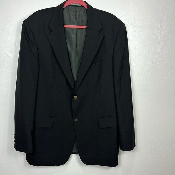 Oscar De La Renta Wool Black Two Button Closure Blazer Size 44R - Picture 1 of 12